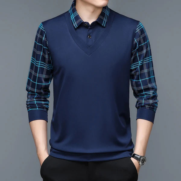 Olev Unique Design Original Long-Sleeve Shirt with Collar (Includes a Free Waterproof Watch)