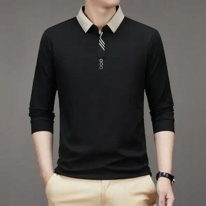 John Karlo Long-Sleeve Minimalist Polo Shirt with Sophisticated Collar (Get a Free Deyros Luxury Quartz Watch)
