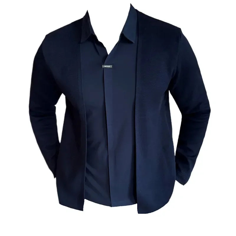 (KIT ÉLEGANCE SUPREME QUALITY A+) CAMISA JOHN KARLO PREMIUM CON EFECTO CARDIGAN Y DISEÑO DE SUPERPOSICIÓN + RELOJ DE LUJO A PRUEBA DE AGUA MARCA CURREN ORIGINAL