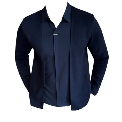 (KIT ÉLEGANCE SUPREME QUALITY A+) CAMISA JOHN KARLO PREMIUM CON EFECTO CARDIGAN Y DISEÑO DE SUPERPOSICIÓN + RELOJ DE LUJO A PRUEBA DE AGUA MARCA CURREN ORIGINAL