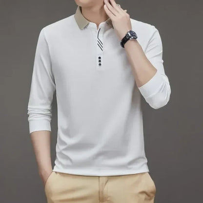 John Karlo Long-Sleeve Minimalist Polo Shirt with Sophisticated Collar (Get a Free Deyros Luxury Quartz Watch)