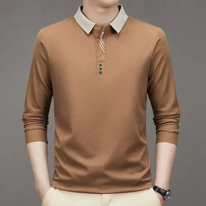 John Karlo Long-Sleeve Minimalist Polo Shirt with Sophisticated Collar (Get a Free Deyros Luxury Quartz Watch)